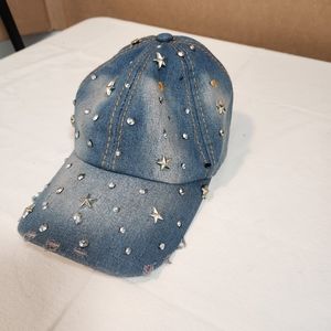True Gear star-studded adjustable distressed denim baseball cap NWT